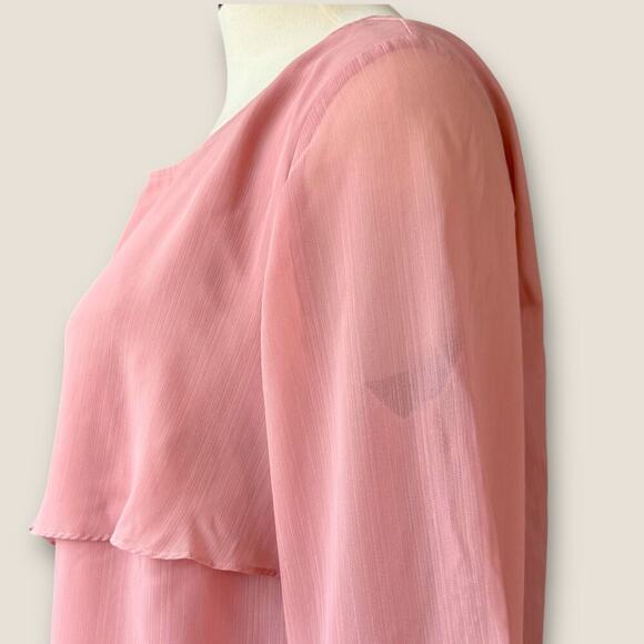 ALYX Layered Asymmetrical Chiffon Casual Top Blouse 3/4 Sleeve Size 2X Rose Pink - Picture 6 of 12